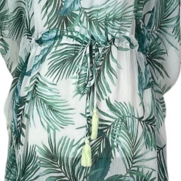 Kona Sol Beach Coverup Midi Dolman Sleeves Green Palm Leaf Women’s Size Small - Picture 9 of 11